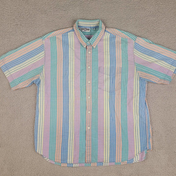Gulf Traders Shirt Men's XL Colorful Short Sleeve‎ Button Up Plaid Pocket Casual - Picture 1 of 12